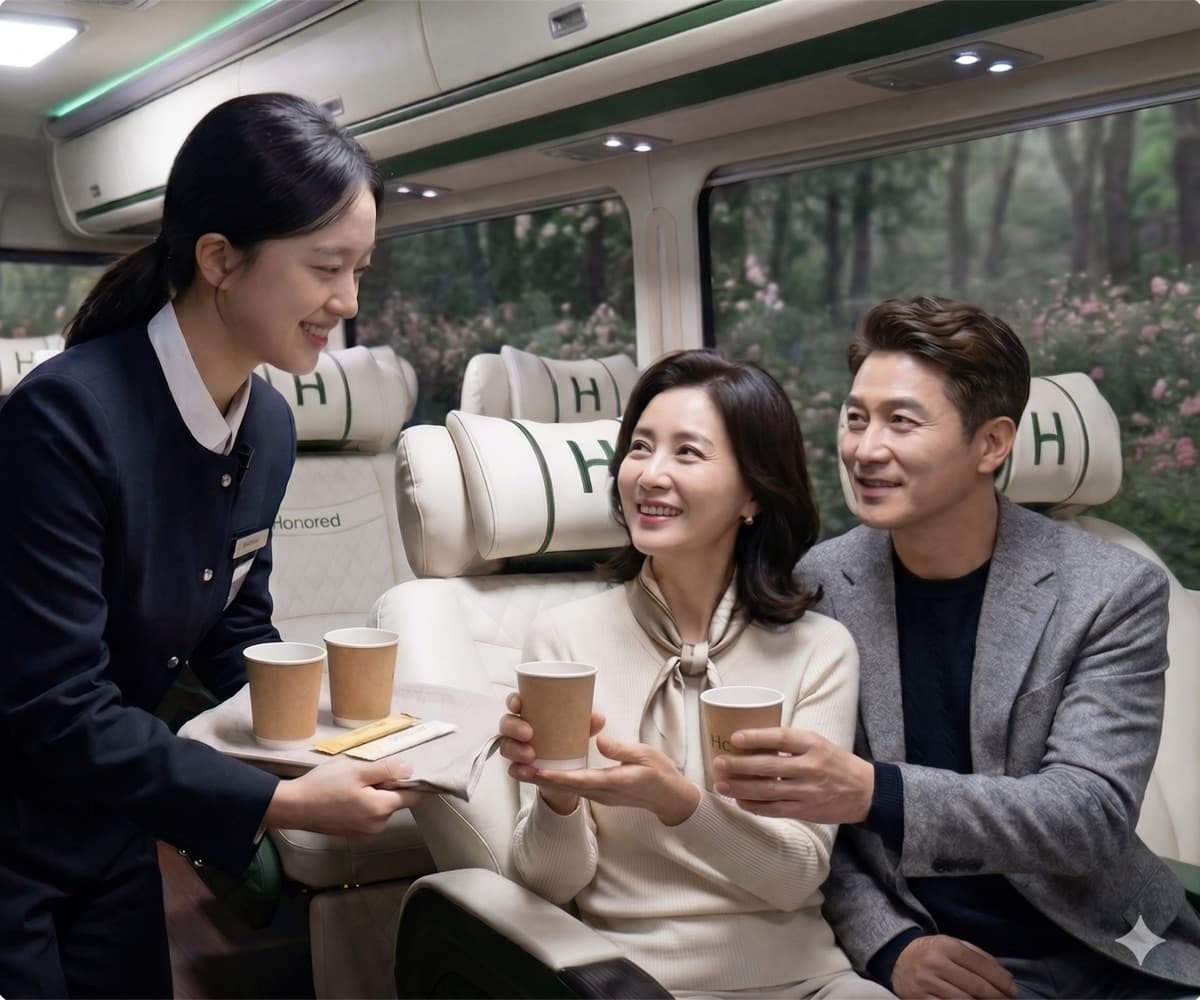 차량에서 티 서비스를 제공하는 여행비서